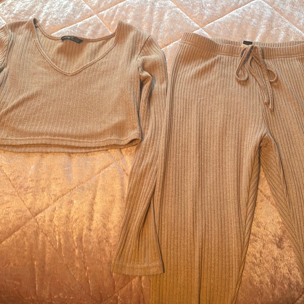 SHEIN Solid Rib-Knit Crop Two Piece